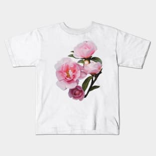 Pretty pink floral roses on a stem Kids T-Shirt